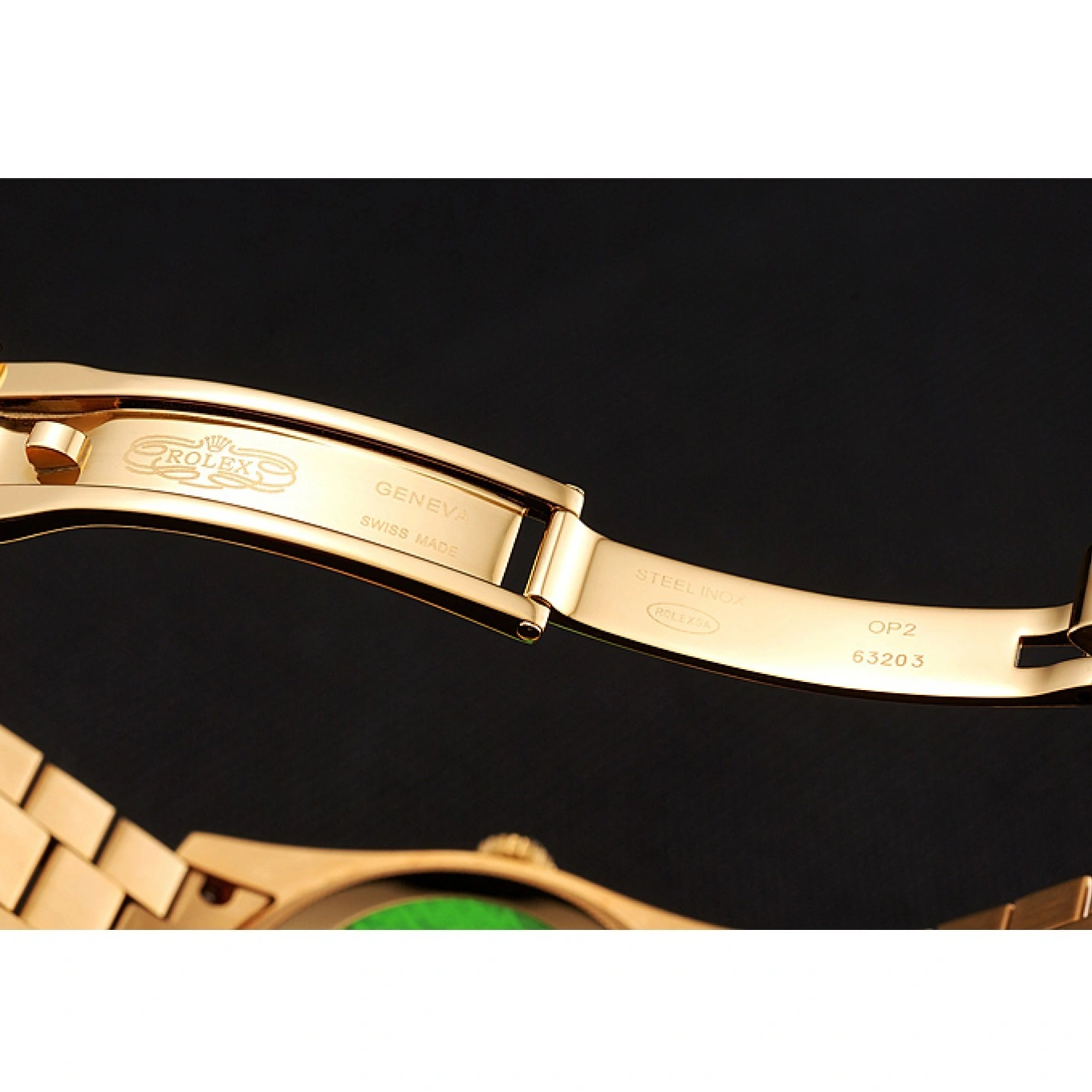 AAA Replica Watches Day-Date Swiss Bracelet Gold Rolex Pave Dial 1453956 Diamond Diamond 1014